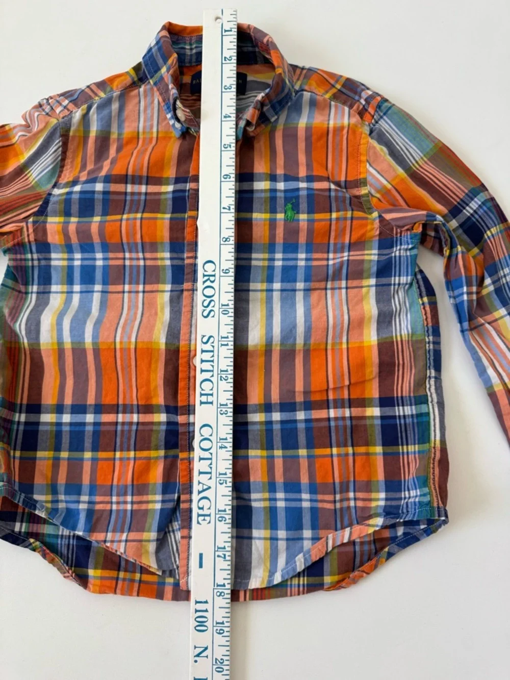 Ralph Lauren Boys Plaid Shirt Orange Blue Button Down Cotton 4T classic luxury